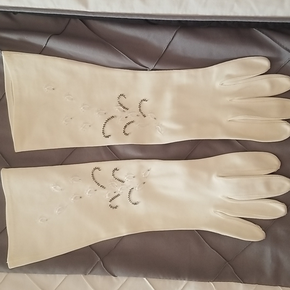 White cotton full-length gloves made in Germany size seven and a half